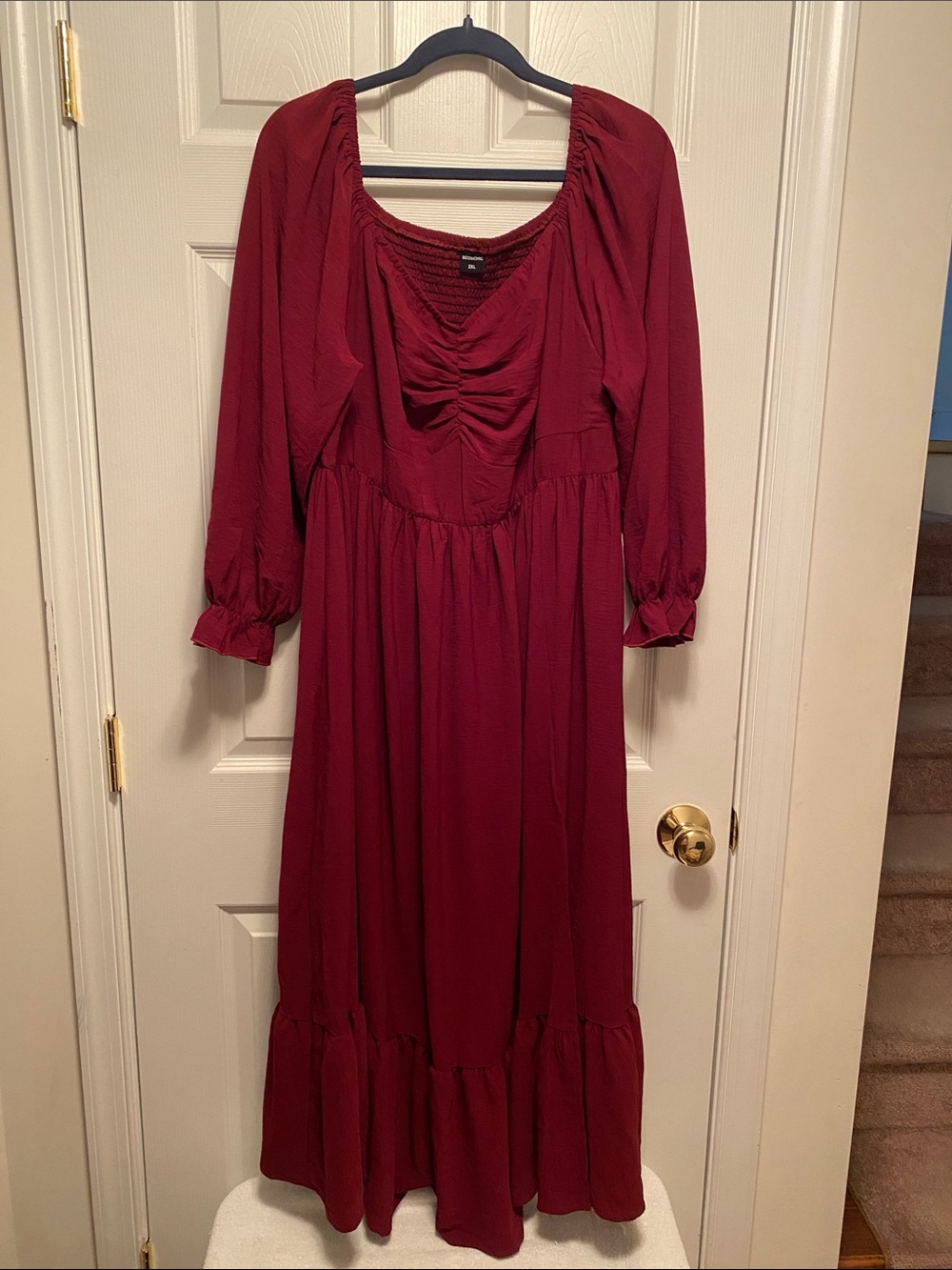 Scomchic Burgundy Long Sleeve Dress with Ruffle Hem…size 2XL